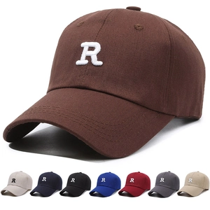 Cotton Baseball Cap With R Letter Embroidery Adjustable Sports Leisure Retro Curved Brim Sun Hat For Men Women
