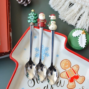 Christmas 304 stainless steel coffee spoon and fruit fork gift set with festive ornaments