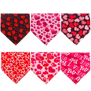 Detailed grid of six Valentine's Day dog bandanas with heart patterns and love prints