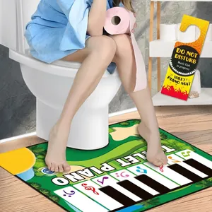 Funny toilet piano mat with golf green design and do not disturb sign for bathroom fun
