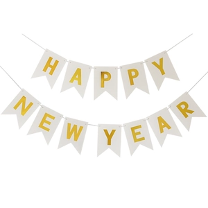 Golden Happy New Year swallowtail bunting banner decoration on white background