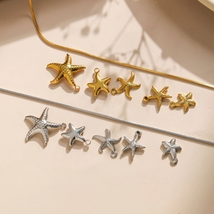 Gold and silver stainless steel starfish pendant necklaces set for beach jewelry DIY