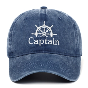 Vintage gewaschene marineblaue Baseballkappe mit weißem Captain-Stickerei Design