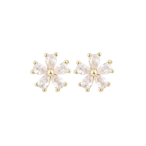 Elegant s925 silver five-petal flower stud earrings with clear zircon stones for women