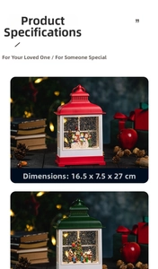 Detailed view of vintage Christmas snow globe lantern with snowman and tree landscape