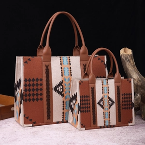Women Tote Handbag Ethnic Geometric Pattern Cow Print PU Leather Canvas Bohemian Large Capacity Shoulder Bag