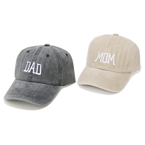 Washed cotton baseball cap set with white DAD and MOM embroidery for couples