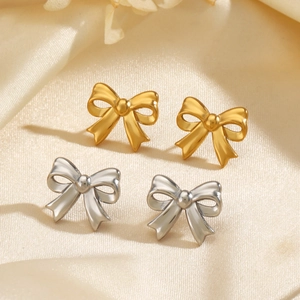 Bow Stud Earrings Stainless Steel 18K Gold Plated Elegant Minimalist INS Style Fashion Jewelry Accessories For Women Chic