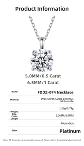 Detailed size chart for the S925 sterling silver moissanite pendant necklace