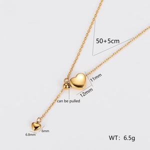 Minimalist golden heart tassel necklace with adjustable length and dual pendant charms