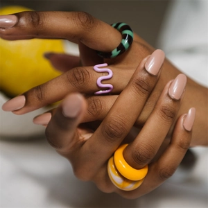 Colorful resin enamel ring set in 18K gold plated copper for modern women fashion