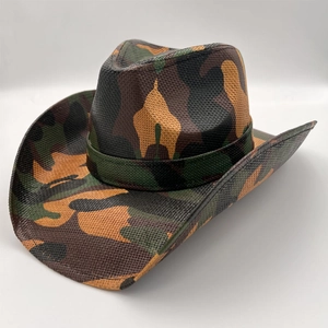 Classic western camouflage cowboy hat with woven texture for outdoor party and jazz style