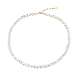 Elegant S925 silver natural freshwater pearl necklace with golden clasp on white background