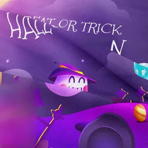 Detailed macro view of purple Halloween tapestry fabric with ghost and wizard hat prints