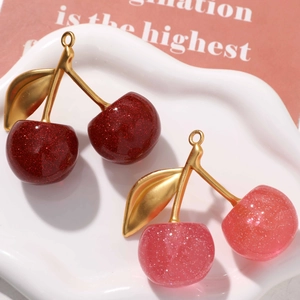 Cherry Charms Pendants Alloy And Resin Glitter Fruit Shape For DIY Jewelry Making Keychain Bag Decoration Women