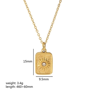 18K gold-plated stainless steel necklace with lava texture and zircon sunburst pendant