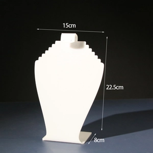 White acrylic necklace display stand with dimensions 15x22.5x8cm for jewelry showcases