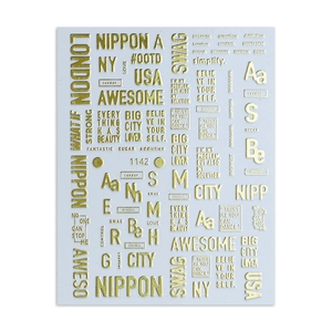3D goud metallic laser nagelkunst stickers met Engelse letters en motiverende woorden