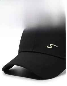 Detailed close-up of white Sport embroidery and durable black cotton twill baseball cap brim