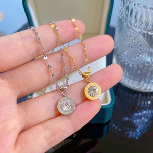 Titanium steel necklaces with Roman numeral zircon pendants in gold and silver finish
