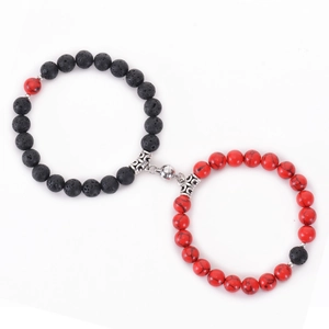 Natural Volcanic Stone Magnetic Couple Bracelets Turquoise Agate Map Stone Gravity Attraction Elastic Jewelry For Lovers