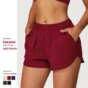 Short De Sport Femme French Terry Mélange Coton Taille Haute Élastique Poches Décontracté Gym Course Coupe Ample Ourlet Dauphin