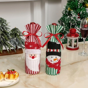 Christmas wine bottle covers with Santa and Snowman designs for festive holiday decor