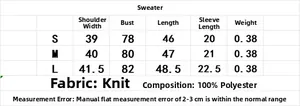Detailed size chart for sweet style knit top including shoulder and chest measurements