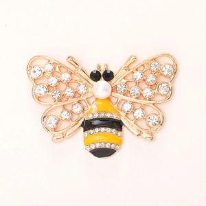 DIY rhinestone bee charm in gold alloy with yellow enamel and a white pearl accent