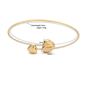 Gold plated long heart pendant necklace with shimmering crystals and 114cm chain