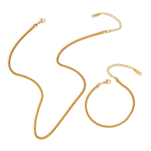 Classic stainless steel keel chain necklace and bracelet set in gold finish