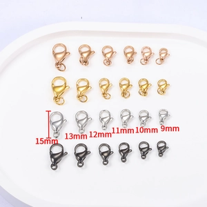 Polished lobster clasps in 4 colors and 6 sizes ranging from 9mm to 15mm for jewelry making