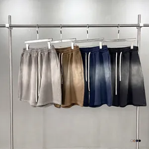 Pantaloncini da uomo in cotone con lavaggio a gradiente e effetto retrò in 4 colori