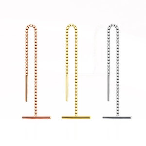 Minimalist S925 silver tassel chain earrings in rose gold, gold and silver finishes