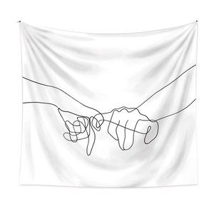 Minimalist black line art tapestry featuring pinky swear design for room wall decoration