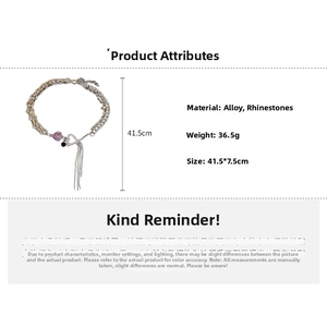Pink heart rhinestone necklace with silver chain detailing and 41.5cm length dimensions