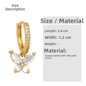 Detailed dimensions showing 2.4cm height of 18K gold plated zircon butterfly earrings