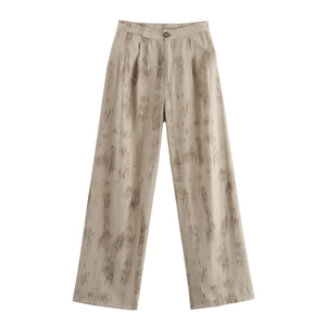 Completo gilet e pantaloni a gamba larga stile rétro francese con stampa tie-dye beige