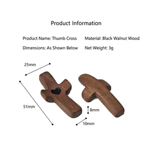 Polished black walnut wood thumb cross with heart cutout for Easter prayer and comfort