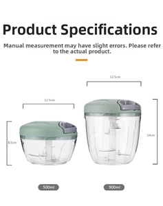 Manual food chopper set in 500ml and 900ml sizes with sharp stainless steel blades