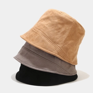Unisex Suede Bucket Hat Winter Warm Windproof Solid Color Fisherman Cap Sunshade Short Brim Outdoor Casual Accessory