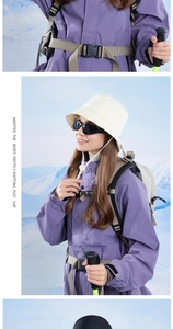 Detail of warm off-white winter bucket hat with adjustable drawstring for outdoor hiking