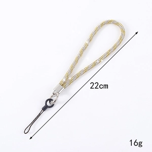Luxury rhinestone phone charm strap in gold and silver tones with 22cm length