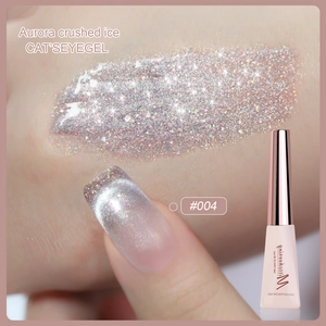 Macro shot of Aurora Crushed Ice Cat Eye Gel #004 showing silver glitter texture