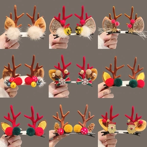 Christmas reindeer antler hair clips set with plush ears and festive decorations