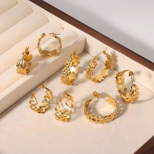 Elegant Stainless Steel Hoop Earrings For Women With Flower Leaf Heart Wheat Ear Shapes 18K Gold Plated Minimalist Jewelry