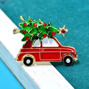 Fashion Christmas Tree Car Brooch Alloy Enamel Rhinestone Lapel Pin Festival Apparel Decoration Pin Jewelry Gifts For Women Men