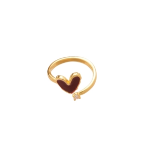 18k gold plated adjustable ring with red enamel heart and round zircon stone