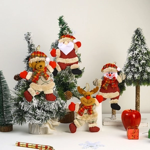 Linen Plush Christmas Tree Hanging Pendants Santa Claus Snowman Reindeer Bear Dolls For Holiday Party Home Decoration