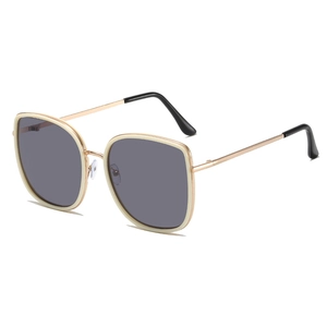 Fashionable oversized square sunglasses with gold metal frames and grey anti-UV lenses